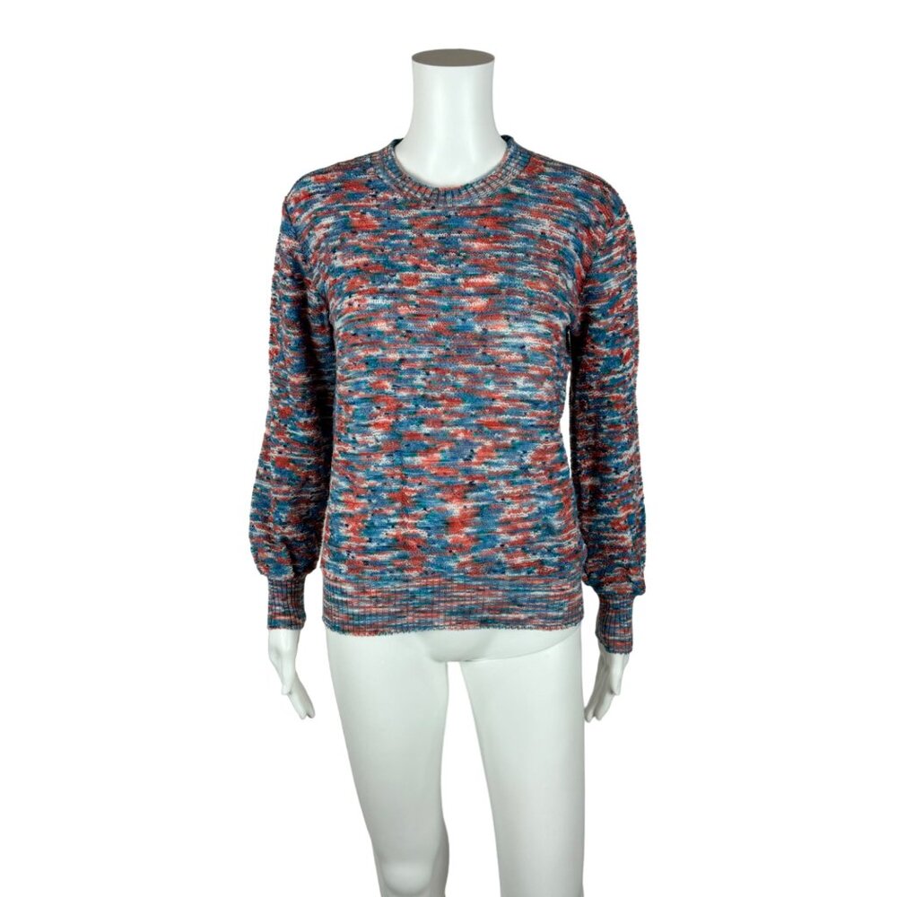 Vintage 80s Loop Sweater Women's Medium Space Dye Blue Orange Deadstock Pullover